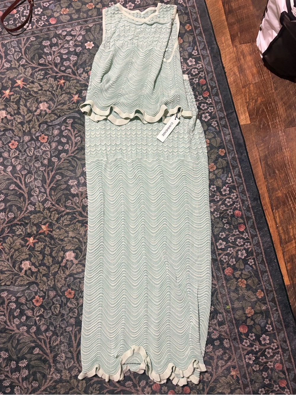 Commense Mint Green Sleeveless Wavy Knit Dress